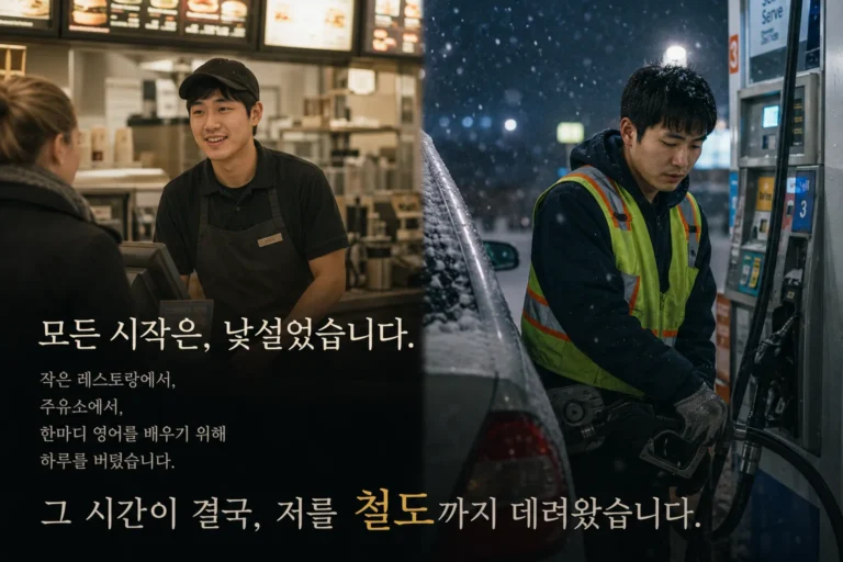 패스트푸드점 근무와 야간 철도 업무를 대비한 장면