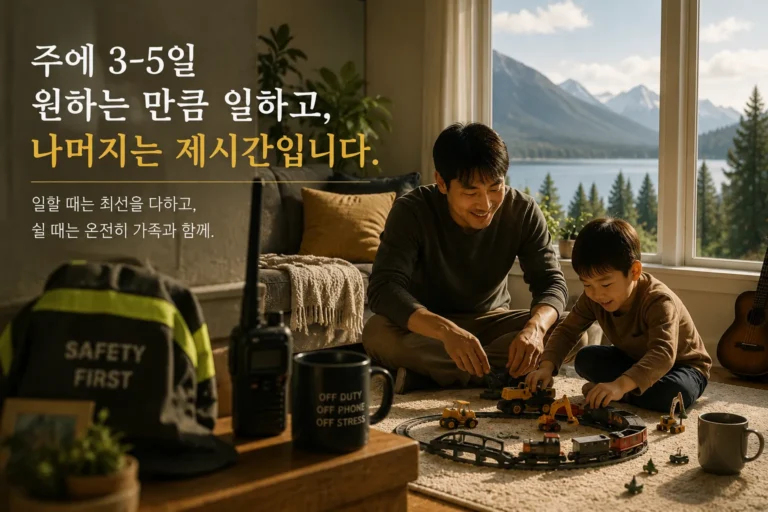 집에서 아이와 모형 기차를 조립하는 철도 근로자