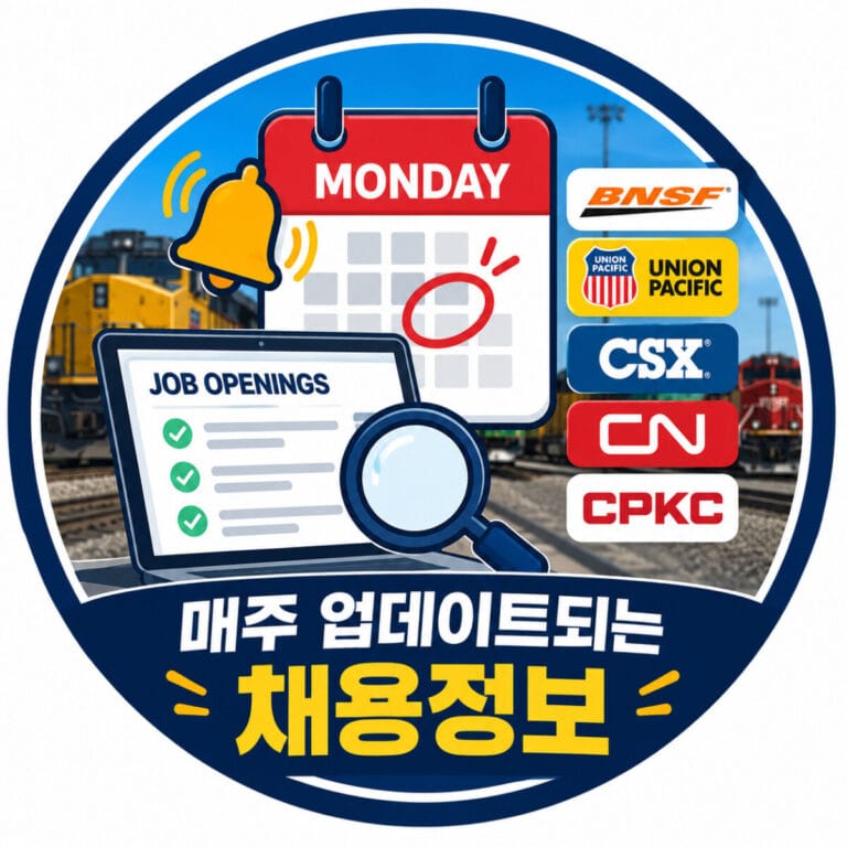 BNSF, UP, CSX, CN, CPKC 등 북미 주요 철도회사 최신 채용정보 주간 업데이트