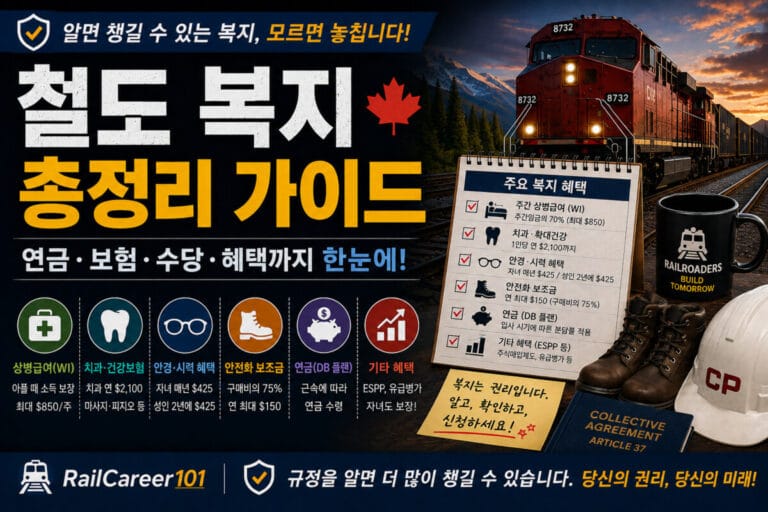 캐나다 철도 직원 복지 총정리 - 상병급여, 치과·건강보험, 안전화 보조금, 연금과 ESPP 혜택
